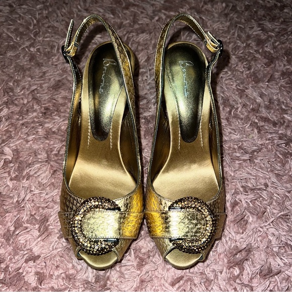 Bourne Bronze Gold Leather Slingback Peep-Toe Heels main image 1